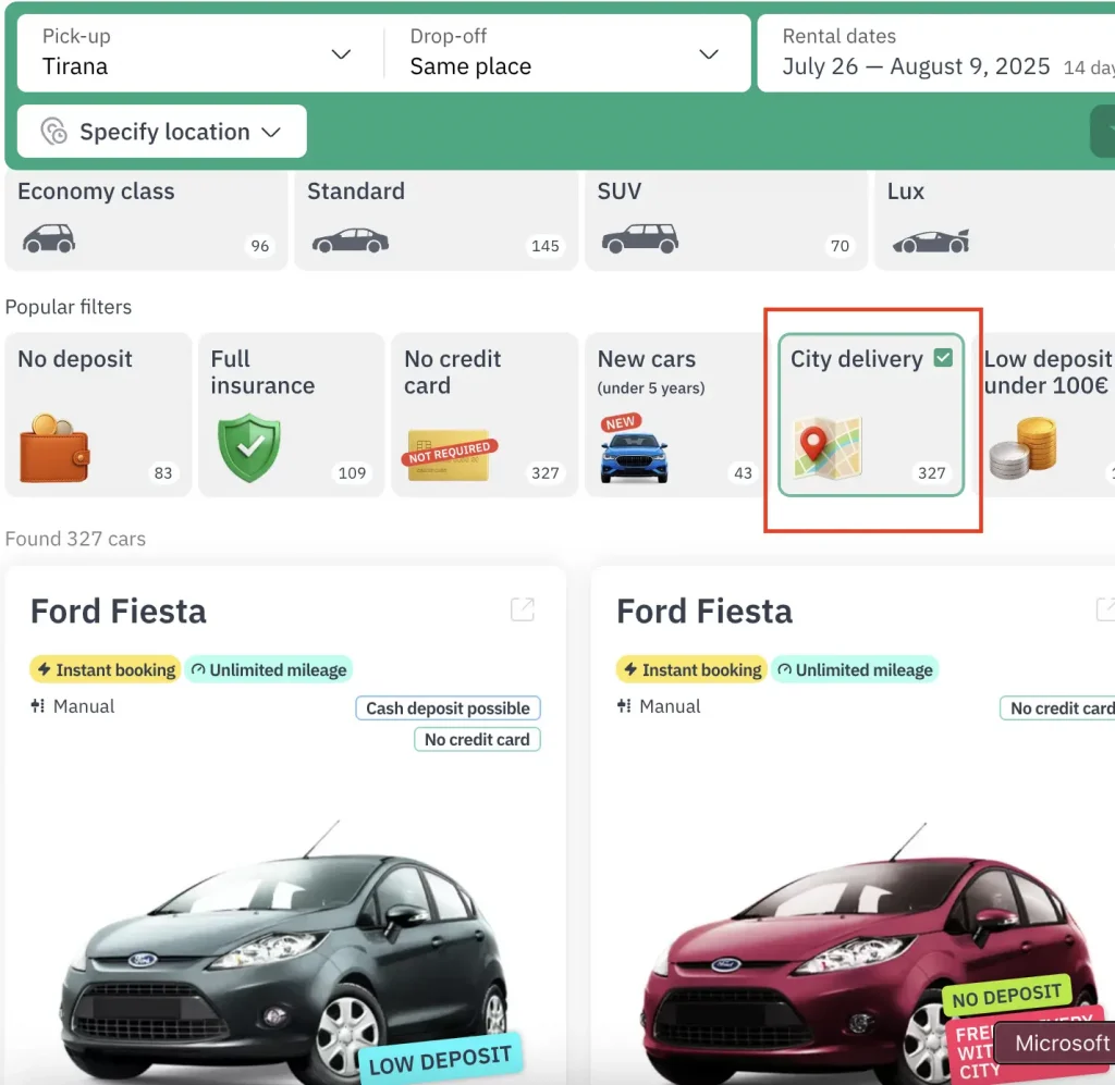 City Delivery filter
